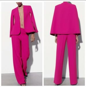 Zara 2 pieces matching set limitededition cape blazer & fluid high waist pants